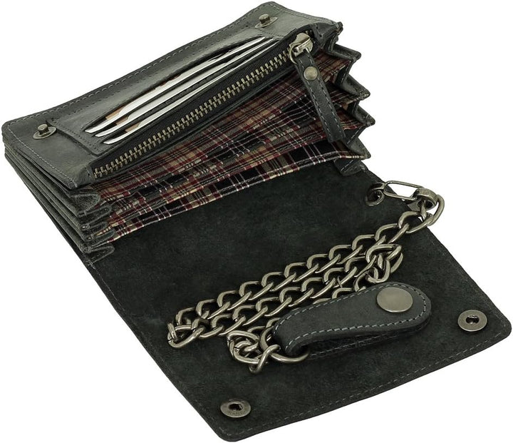 Ledershop24 Luxus Leder Bikerbörse mit Kette Biker Geldbörse Portemonnaie Geldbeutel 13,5 cm vers. F