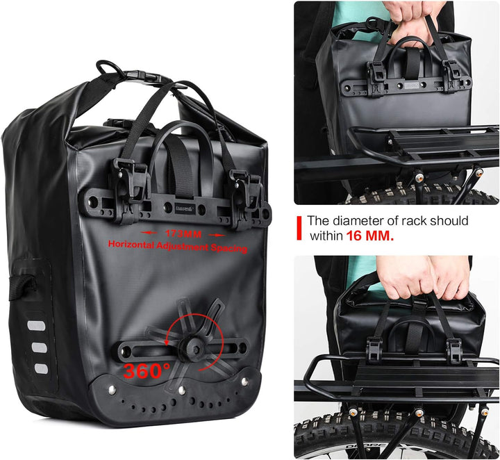 Rhinowalk 20L Fahrradtasche Wasserdicht Gepäckträgertasche Fahrrad Gepäckträger Seitentaschen Rollto