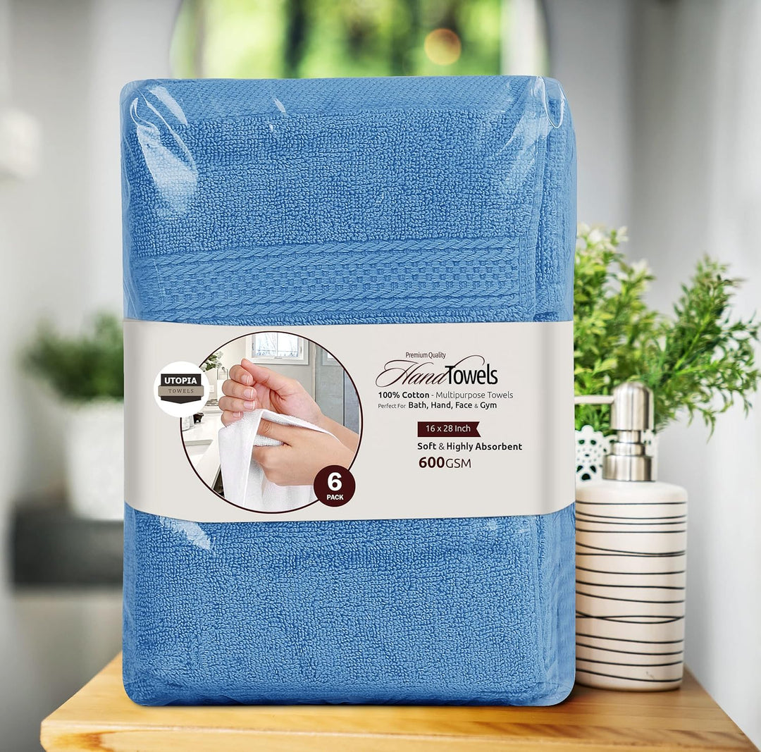 Utopia Towels Handtücher, Baumwolle, 600 g/m², 6 Stück Blau, Blau 41 x 71 cm (6 Hand Towels)