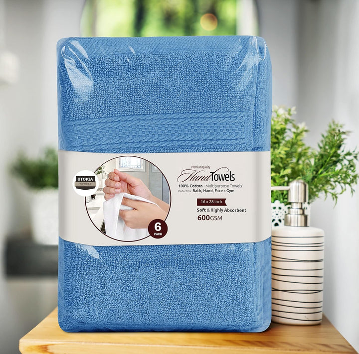 Utopia Towels Handtücher, Baumwolle, 600 g/m², 6 Stück Blau, Blau 41 x 71 cm (6 Hand Towels)
