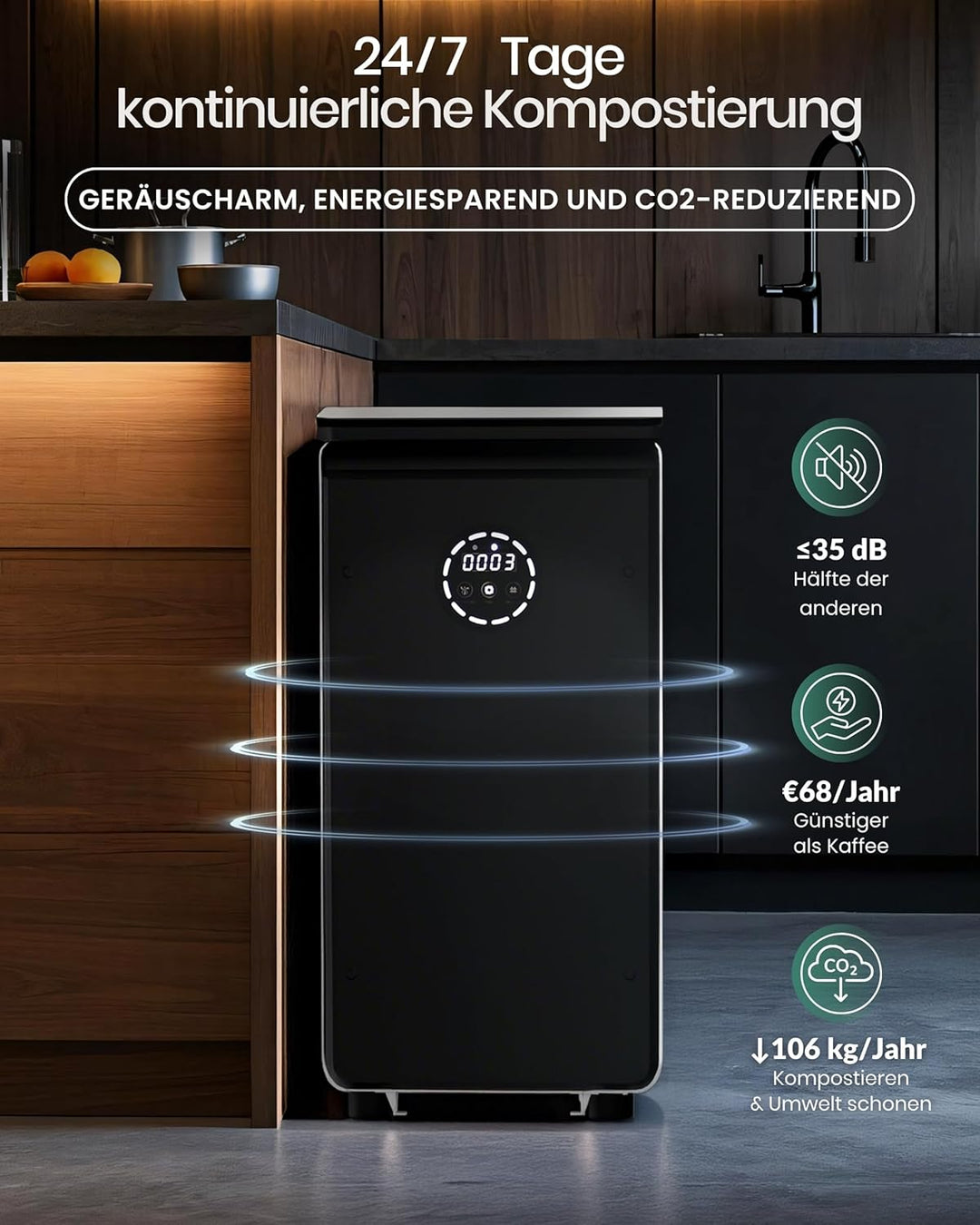 GEME 19L Elektrischer Komposter Küche, Weltweit erste Smarte Bio Kompostier Maschine, Dauerhafter Fi