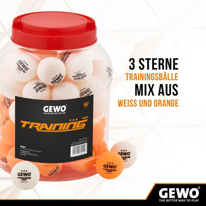 GEWO Tischtennisbälle Training 40+ - 3 Sterne Tischtennis-Ball aus ABS Plastik mit Naht - Hochwertig