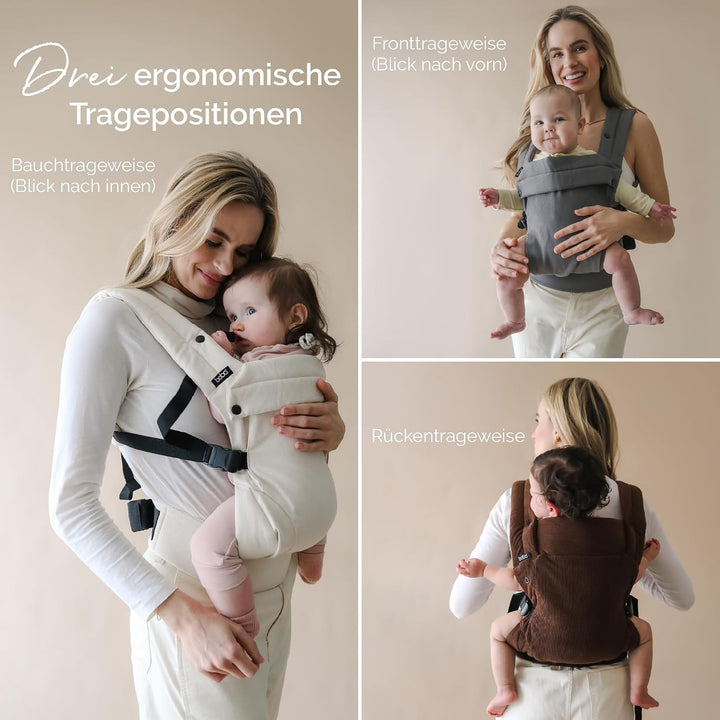 Boba Auri Babytrage Neugeboren bis Kleinkind - Baumwollcord Babytrage, 3 ergonomische Tragepositione