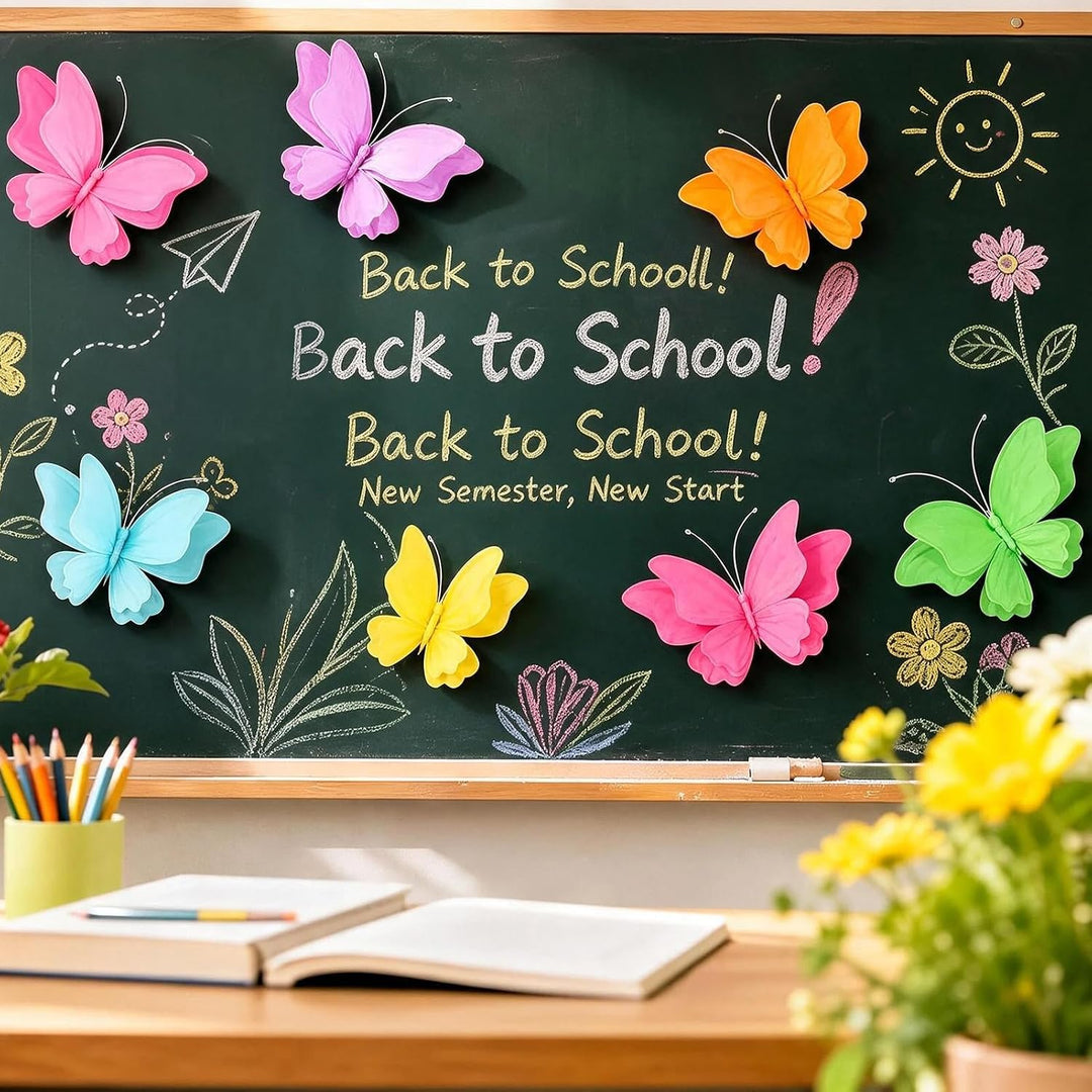 SUNBEAUTY 6 Stück 3D Schmetterling Deko mit Clip Papier Schmetterlinge Deko Bunt Fliegende Schmetter