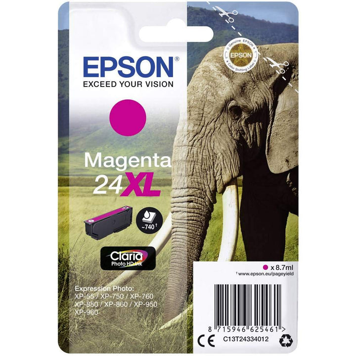 Epson 24XL Magenta Elephant High Yield Genuine, Claria Photo HD Ink Cartridge Normalverpackung XL ma