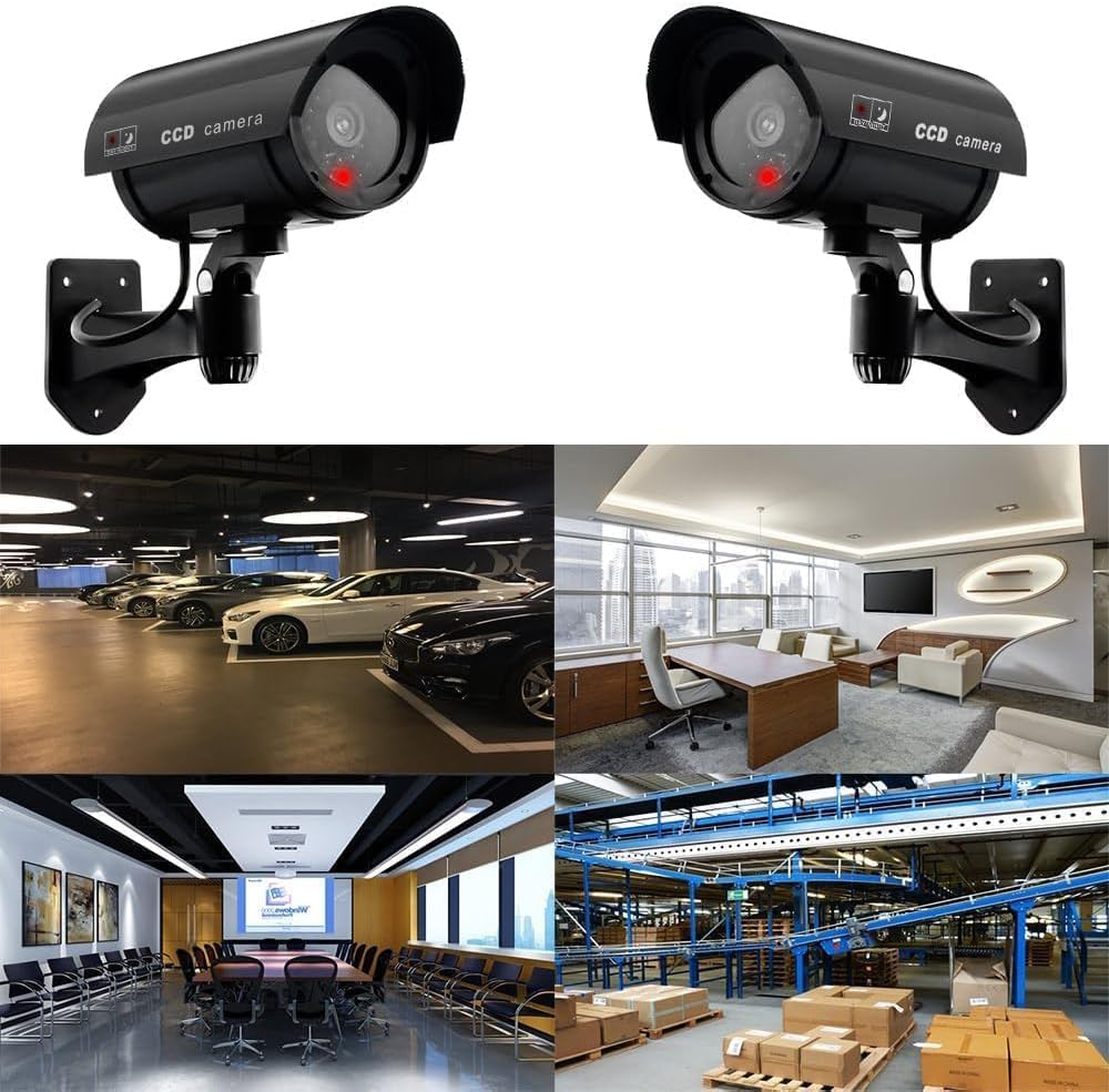 2 Stück Kamera Atrappe Aussen, Dummy Kamera Fake Überwachungskameras CCTV Kameraatrappe Sicherheitsk