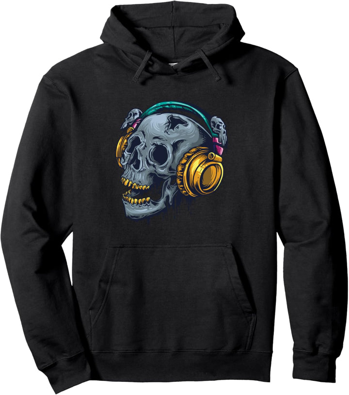 Totenkopf Schädel mit Kopfhörern Musik Fan Pullover Hoodie