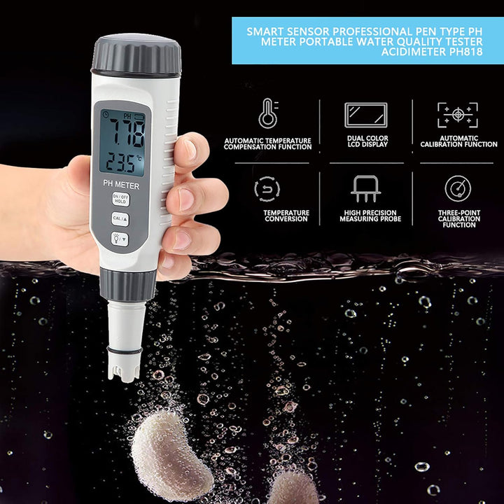 Digitaler pH-Meter für Aquarium, Präziser Wasserqualitätstester mit Temperaturkompensation, Professi