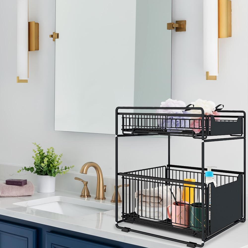 2 Tier Organizer mit Speicher Unter Waschbecken Schiebeschrank Korb herausziehen Snack Organizer Küc