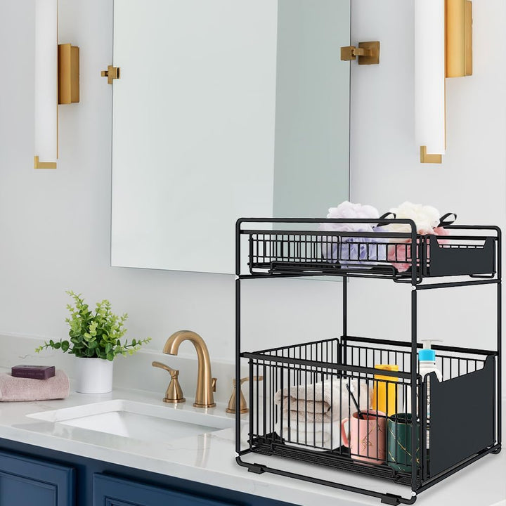 2 Tier Organizer mit Speicher Unter Waschbecken Schiebeschrank Korb herausziehen Snack Organizer Küc
