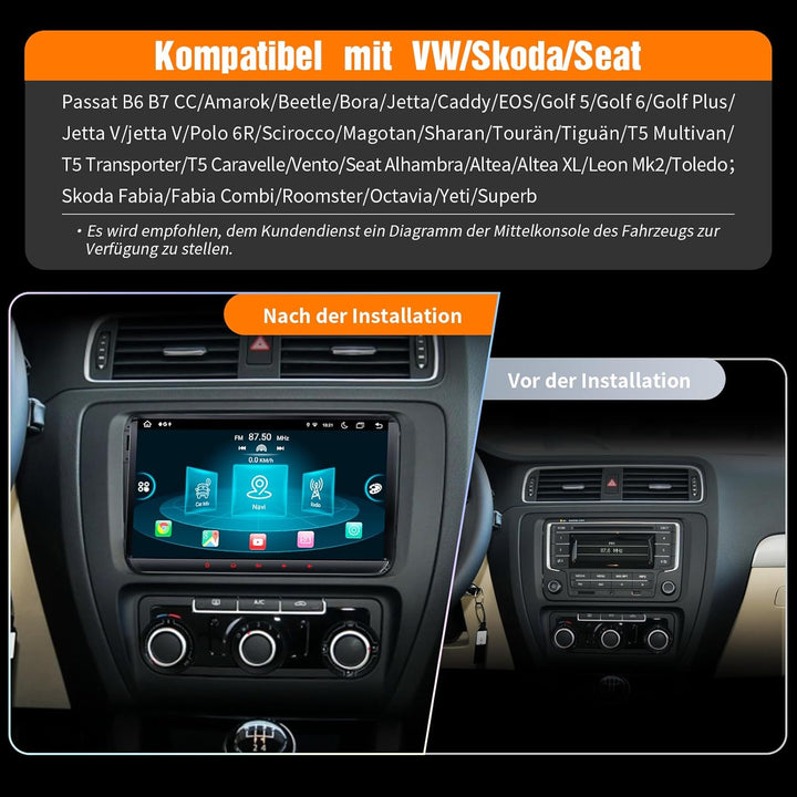 9’’ DAB Autoradio Android 14 für Golf 5/6, VW T5, Polo 6R, 4GB+64GB Wireless CarPlay, Android Auto,