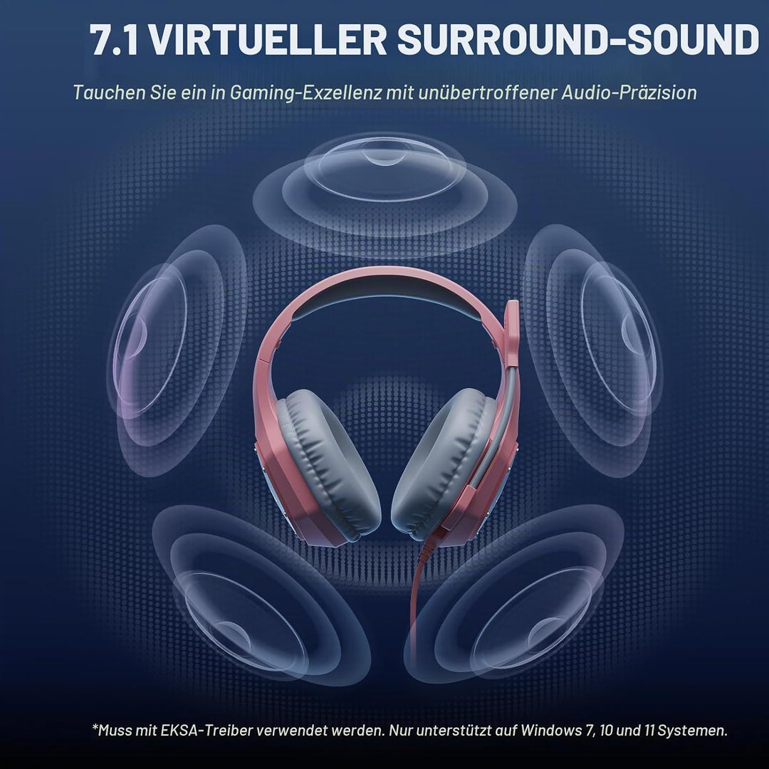 EKSA E1000V2 Gaming Headset, Type-C &amp; USB-A Schnittstelle Headset Mit Mikrofon, 7.1 Surround Sound &amp;