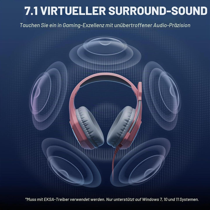 EKSA E1000V2 Gaming Headset, Type-C &amp; USB-A Schnittstelle Headset Mit Mikrofon, 7.1 Surround Sound &amp;