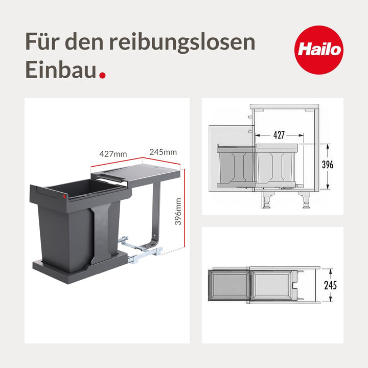 Hailo Abfallsammler 3635001 Solo 20 L für Schränke ab 30cm Breite,