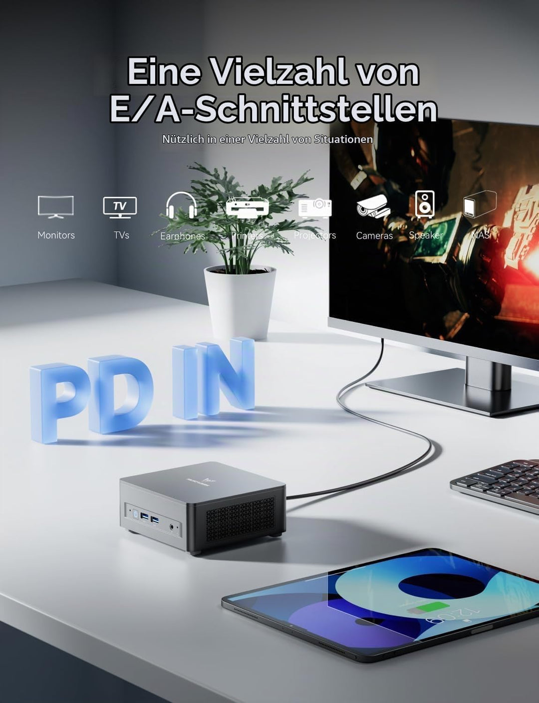 MINIS FORUM UM760 Slim Mini PC, AMD Ryzen 5 7640HS Prozessor (6 Kerne/12 Threads, bis zu 5,0 GHz), A