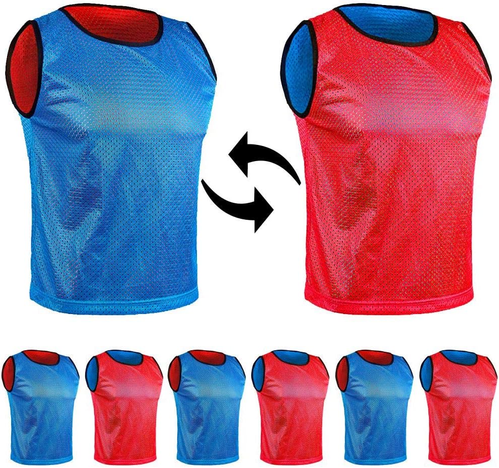 SPORTSBIBS 6X Fussball Leibchen für Kinder und Erwachsene - Set von 6 Stück - Wendeleibchen 2-Farbig