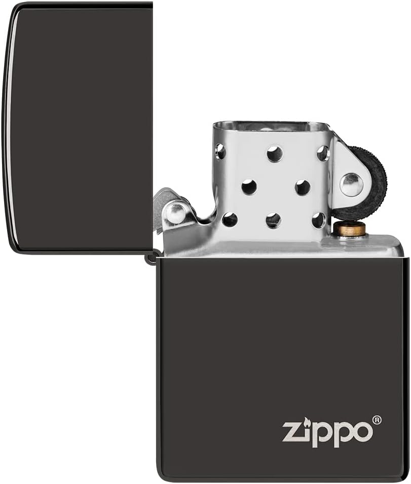 ZIPPO - High Polish Black mit Logo - nachfüllbares Sturmfeuerzeug in hochwertiger Geschenkbox (schwa