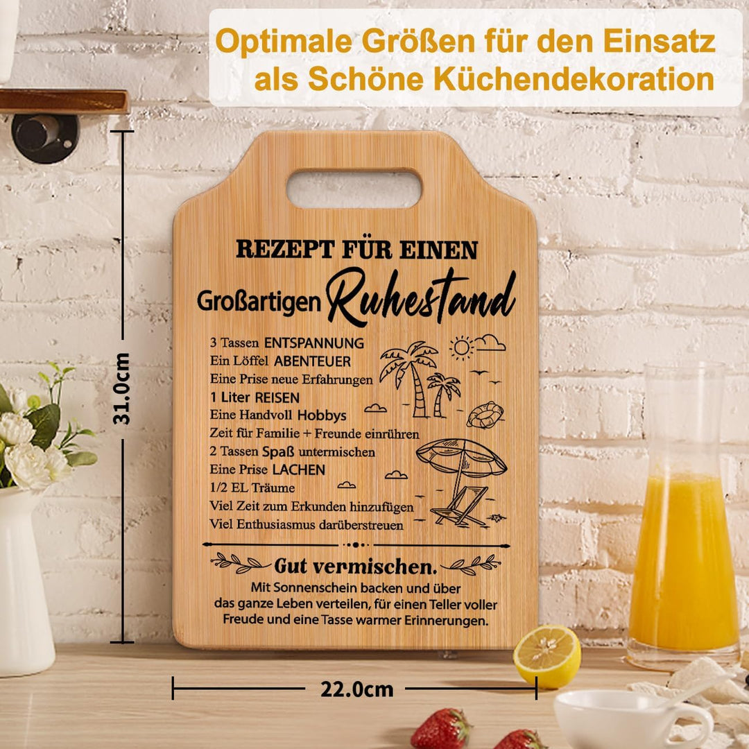 Rentner Geschenk Frau Mann, Bambus Schneidebrett mit Sprüchen, Ruhestand Geschenk, Ruhestandspräsent