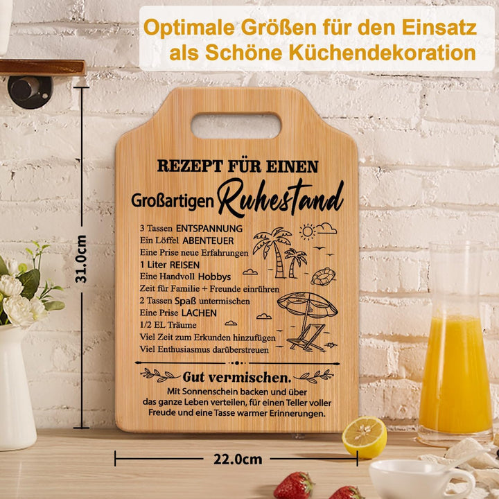 Rentner Geschenk Frau Mann, Bambus Schneidebrett mit Sprüchen, Ruhestand Geschenk, Ruhestandspräsent