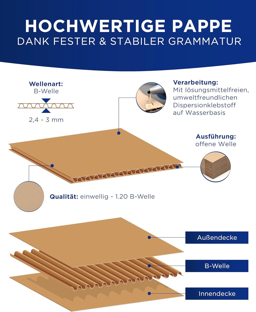 KK Verpackungen Versandkartons 500 x 300 x 200 mm Braun 1-wellig (Aussenmass 505 x 305 x 210 mm) | 1