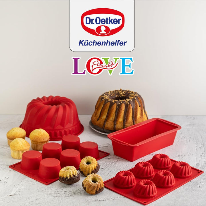 Dr. Oetker 1270 Mini Gugelhupfform 6-er Silikon Flexxibel, Gugelhupf Backform, für süsse Mini-Gugelh