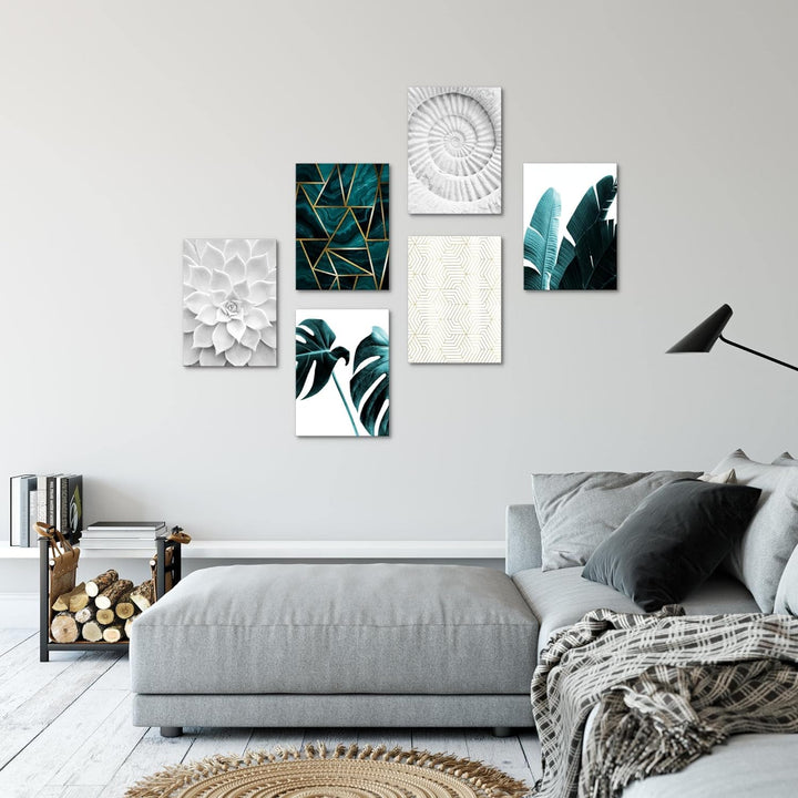 Novart Set Wandbilder - KEIN EXTRA RAHMEN BENÖTIGT - Wohnzimmer Schlafzimmer - Bilder Modern Grün Bl