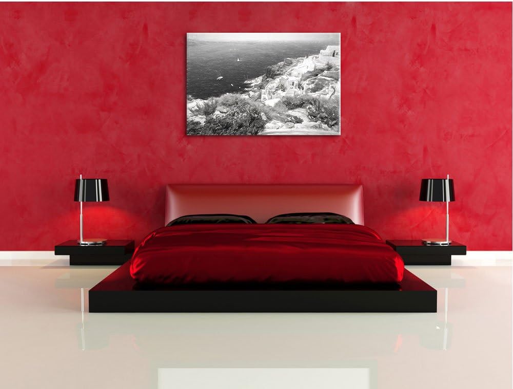 Pixxprint Griechische Küste als Leinwandbild/Grösse: 100x70 cm/Wandbild/Kunstdruck/fertig bespannt,