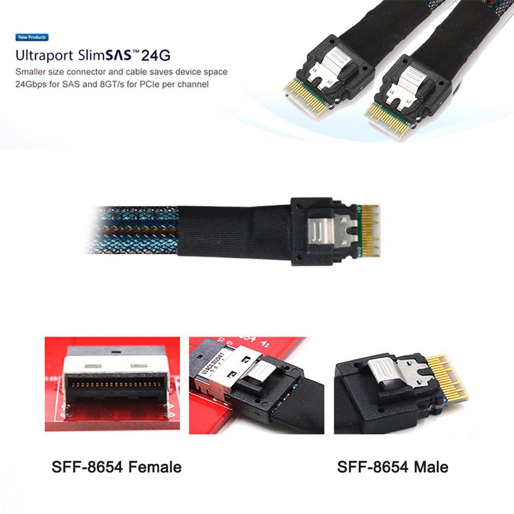 xiwai PCI-E Slimline SAS 4.0 SFF-8654 4i 38pin Host zu SFF-8654 Slim SAS Target Kabel 50cm