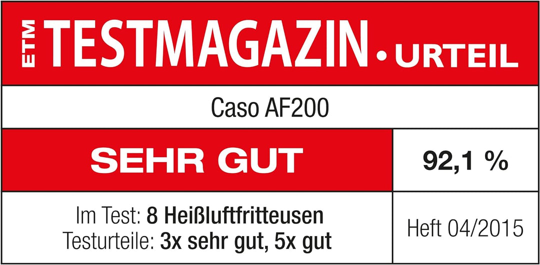 Caso | AF200 Heissluftfritteuse 3 L | 6 Programme, 60-200°C, gesünder frittieren ohne Öl/Fett, Edels