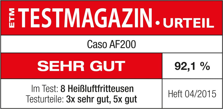 Caso | AF200 Heissluftfritteuse 3 L | 6 Programme, 60-200°C, gesünder frittieren ohne Öl/Fett, Edels