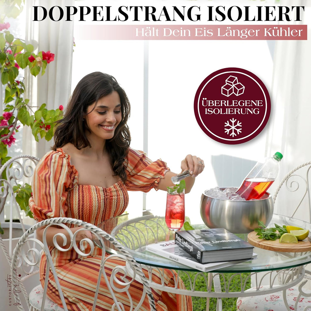 Gusto Nostro 4,1 l Eiswürfelbehälter mit Deckel und Zange, Doppelwandiger Grosser Edelstahl Eisbehäl