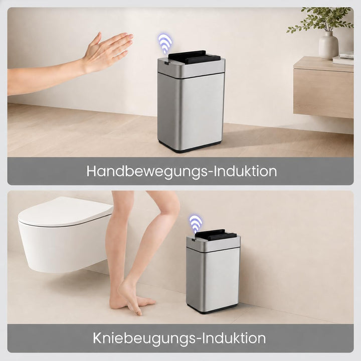 Mülleimer 9L mit Sensor, Edelstahl, automatischer Deckel, Silber