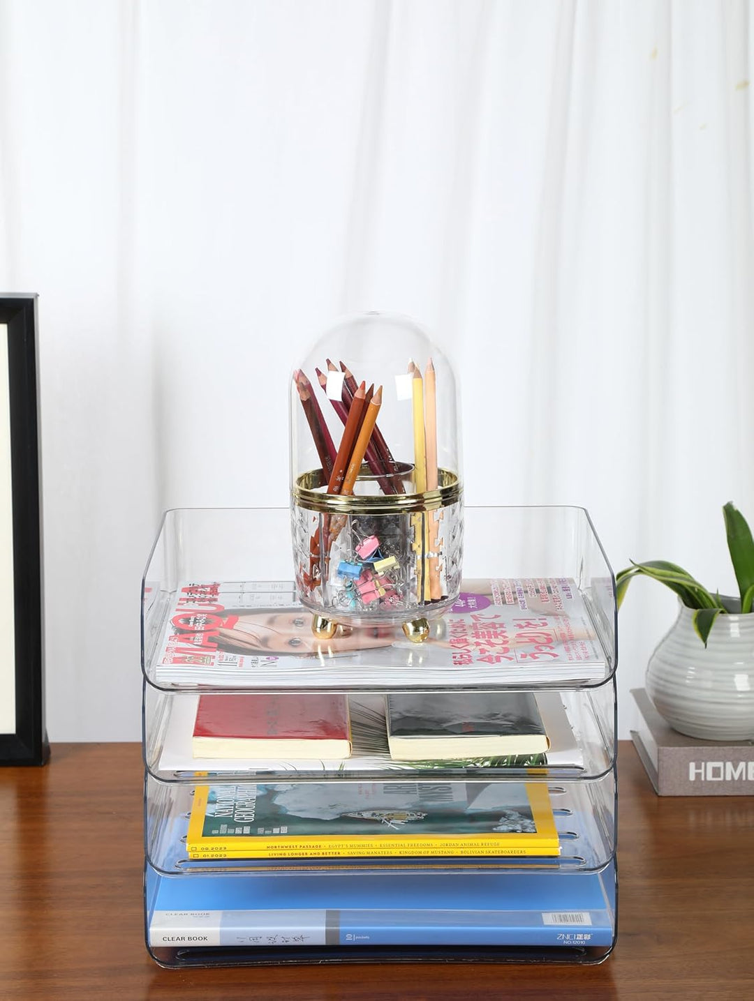 4-stöckige Ablagekorb für A4, Dokumentenablage aus PET Kunststoff, Briefkorb, Briefablage Organizer