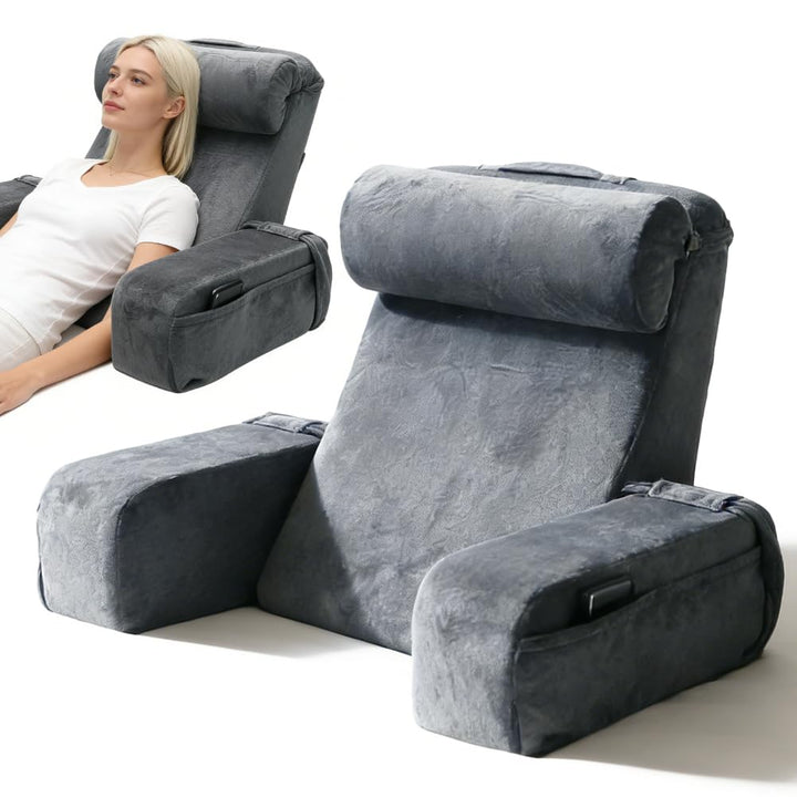Lesekissen für Bett und Sofa, Gross Lesekissen mit Handlauf Hochdichteschaum, Bücherkissen mit Abneh