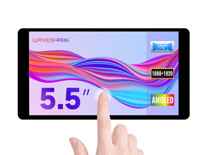 Waveshare 5.5inch HDMI AMOLED Display 1920x1080 Resolution Capacitive Touch Screen with Toughened Gl