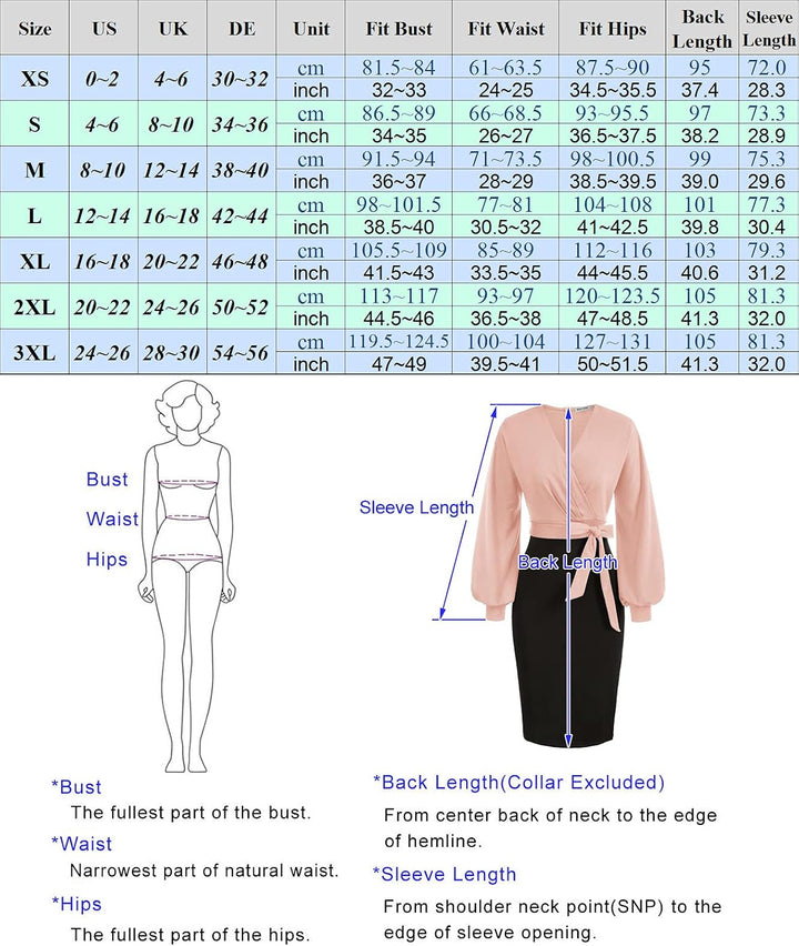 GRACE KARIN Damen Arbeit Bodycon Bleistiftkleid Langarm Hochzeit Gast Büro Kleider V-Ausschnitt Part