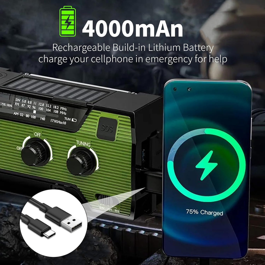 SOLARBABY Notfall-Solarradio mit Handkurbel zur Selbstaufladung, LED-Taschenlampe, SOS-Alarm, AM/FM-