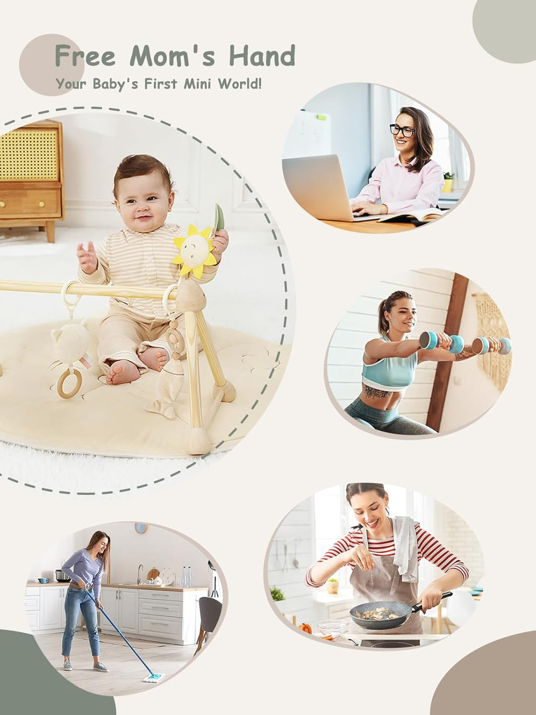 4 IN 1 Katze Spielbogen Baby, Spielmatte Babies mit Natur Holz Activity Spielbogen, 3 abnehmbaren Sp