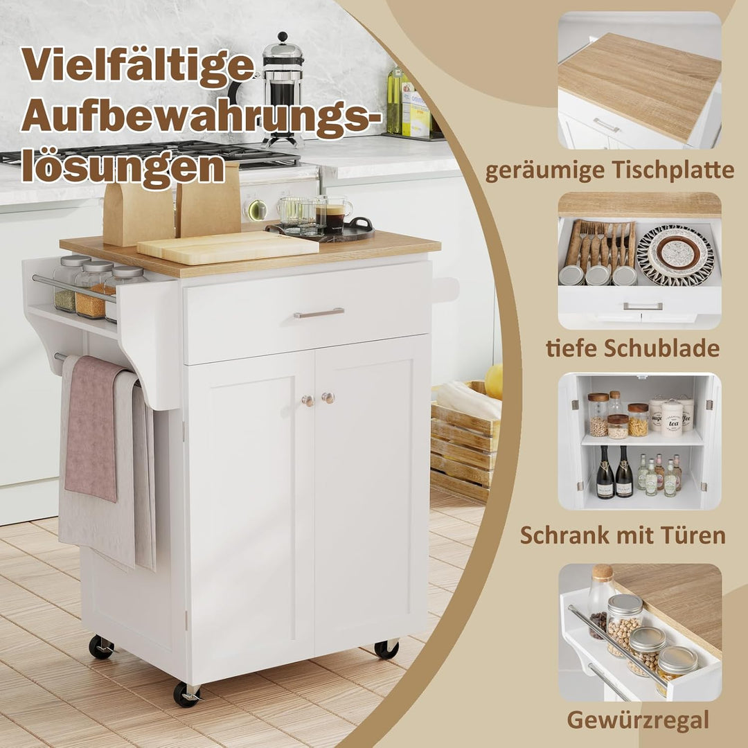 GOPLUS Küchenwagen auf Rollen, Küchenservierwagen mit Schublade & verstellbaren Regalen, moderner Ro