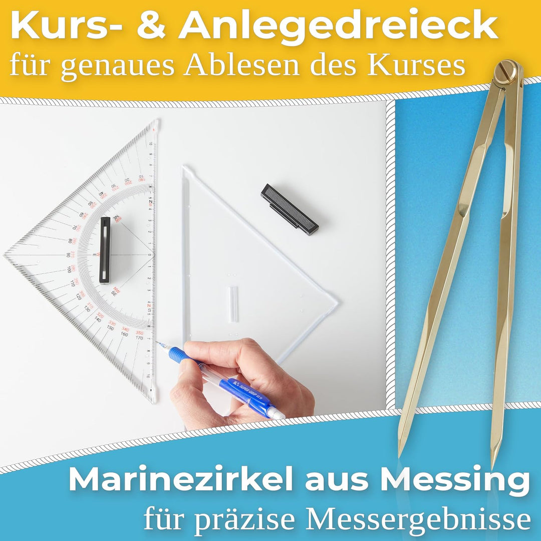 Kapitänsset - Navigationsbesteck und Knoten Übungsset - Ideal ausgestattet für den SBF - Super Gesch
