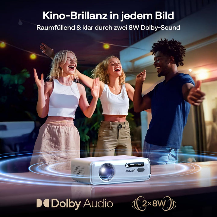Aurzen Eazze D1G Beamer mit offiziellem Google TV, Smart Beamer 4K unterstützt Full HD 1080P, DoIby