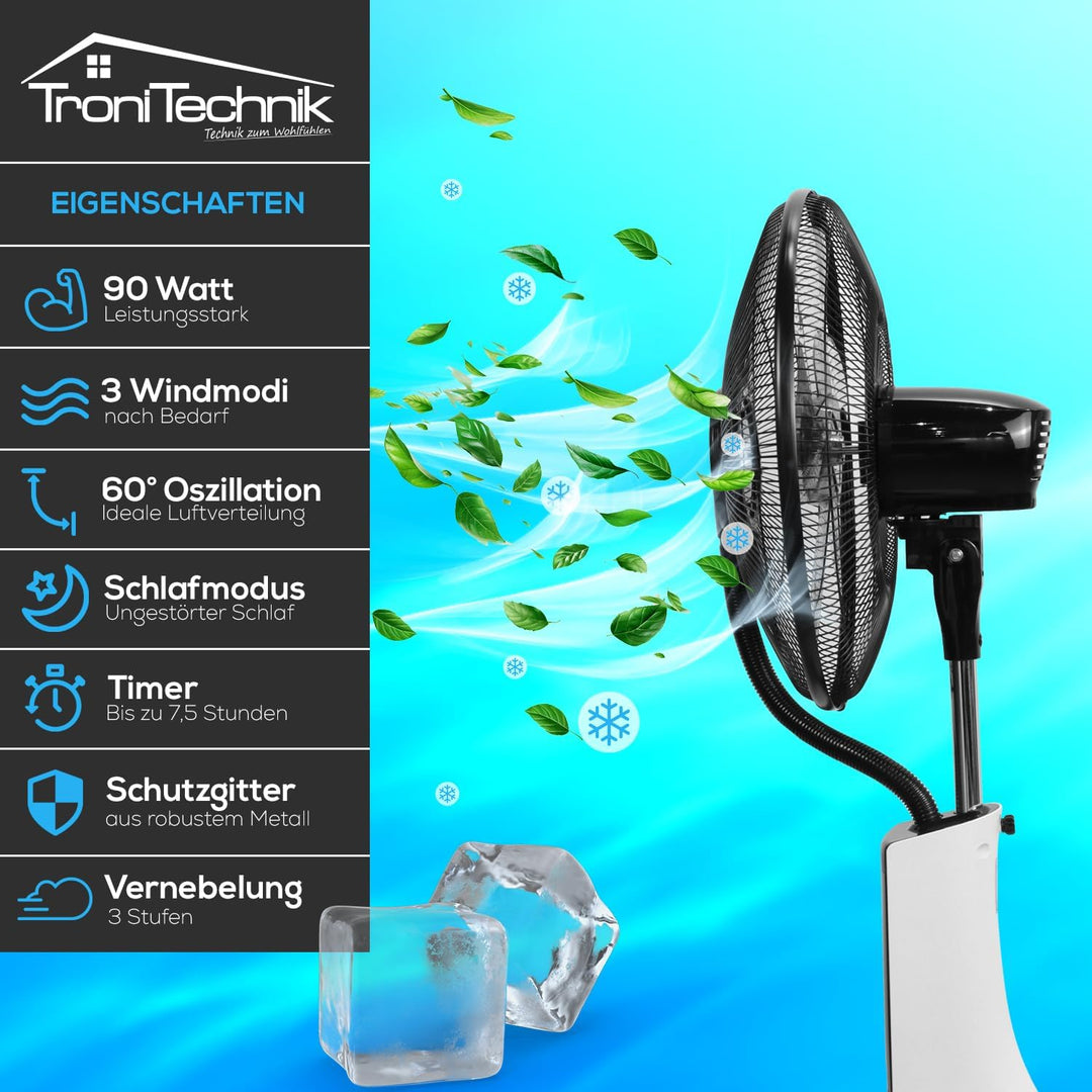 Tronitechnik® Standventilator mit Wasser, Ventilator mit Wasserkühlung Sprühnebel Raumbefeuchter, Fe