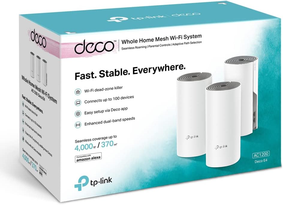 TP-Link Deco E4 Mesh WLAN Set (3er Pack), AC1200 Dual Band Router & Repeater (Reichweite bis zu 370m