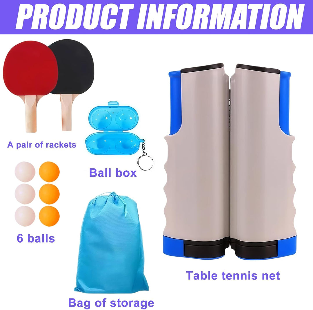 Profi Tischtennisschläger Set: 2 Tischtennisschläger + Einziehbarem Netz + 6 Tischtennis Bälle + 1 T