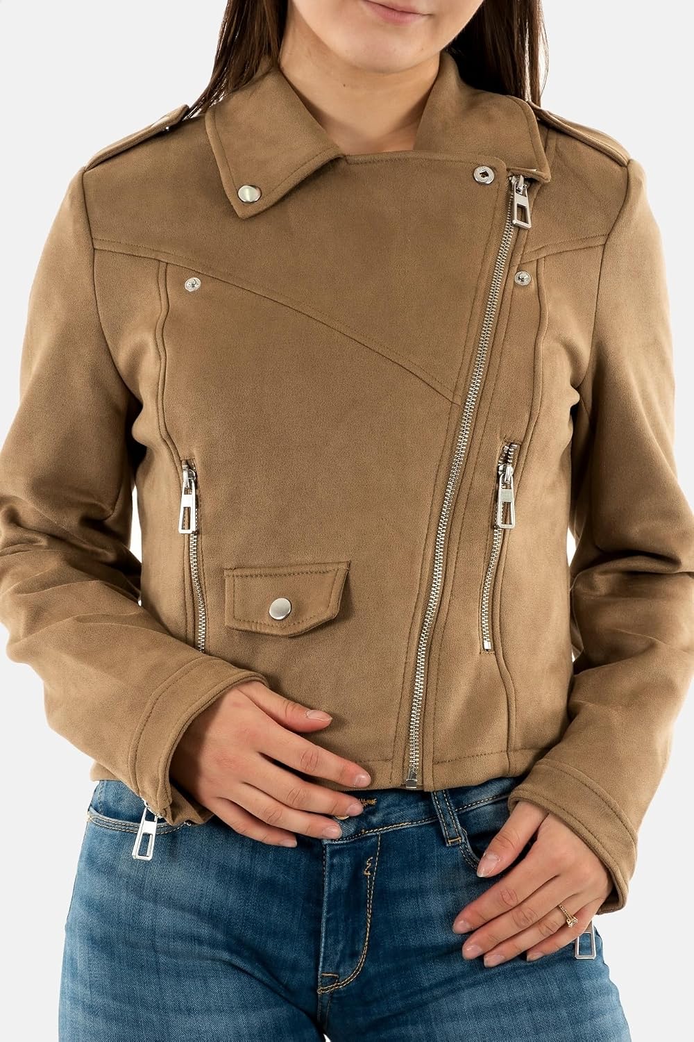ONLY Damen Onlscootie Faux Suede Biker Jacket Otw Lederimitatjacke L Otter, L Otter