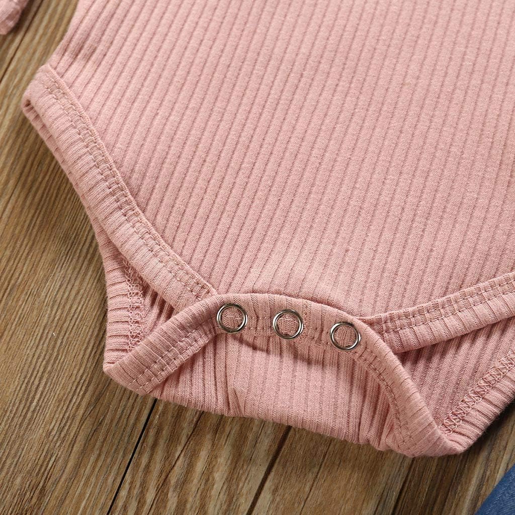 Neugeborenes Baby Mädchen Kleidung Rüschen Strampler + Schleife Denim Hosen Outfits Set 12-18 Monate