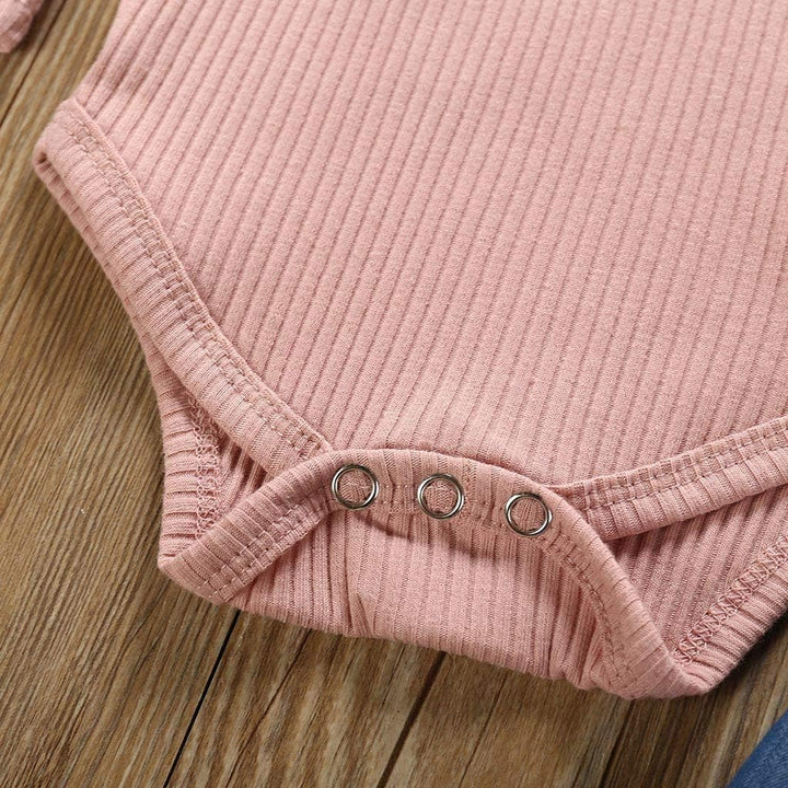 Neugeborenes Baby Mädchen Kleidung Rüschen Strampler + Schleife Denim Hosen Outfits Set 12-18 Monate