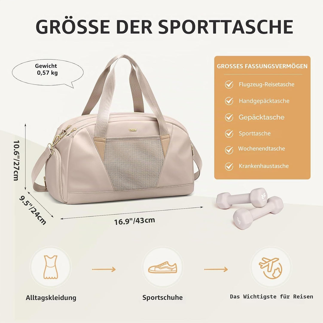 VNINE Reisetasche Sporttasche Damen，Leichte Handgepäck Tasche Weekender Bag Schwimmtasche Wasserdich