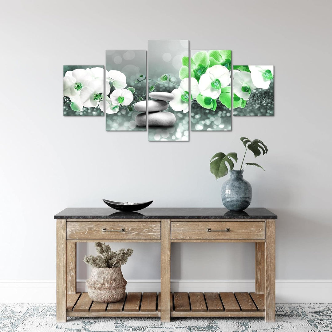 Runa Art Wandbilder Blumen Orchidee 5 Teilig Bild auf Vlies Leinwand Deko Wohnzimmer Spa Grau Türkis