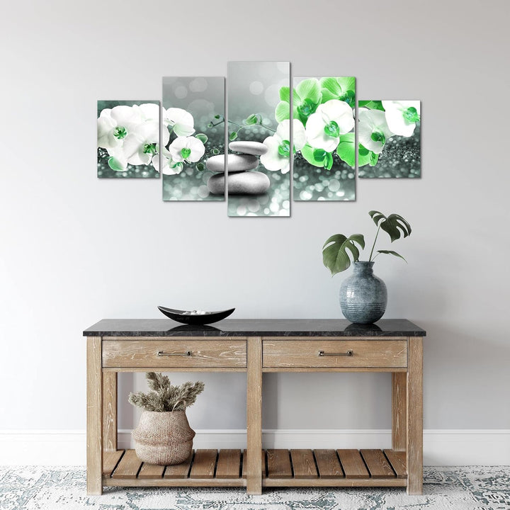 Runa Art Wandbilder Blumen Orchidee 5 Teilig Bild auf Vlies Leinwand Deko Wohnzimmer Spa Grau Türkis